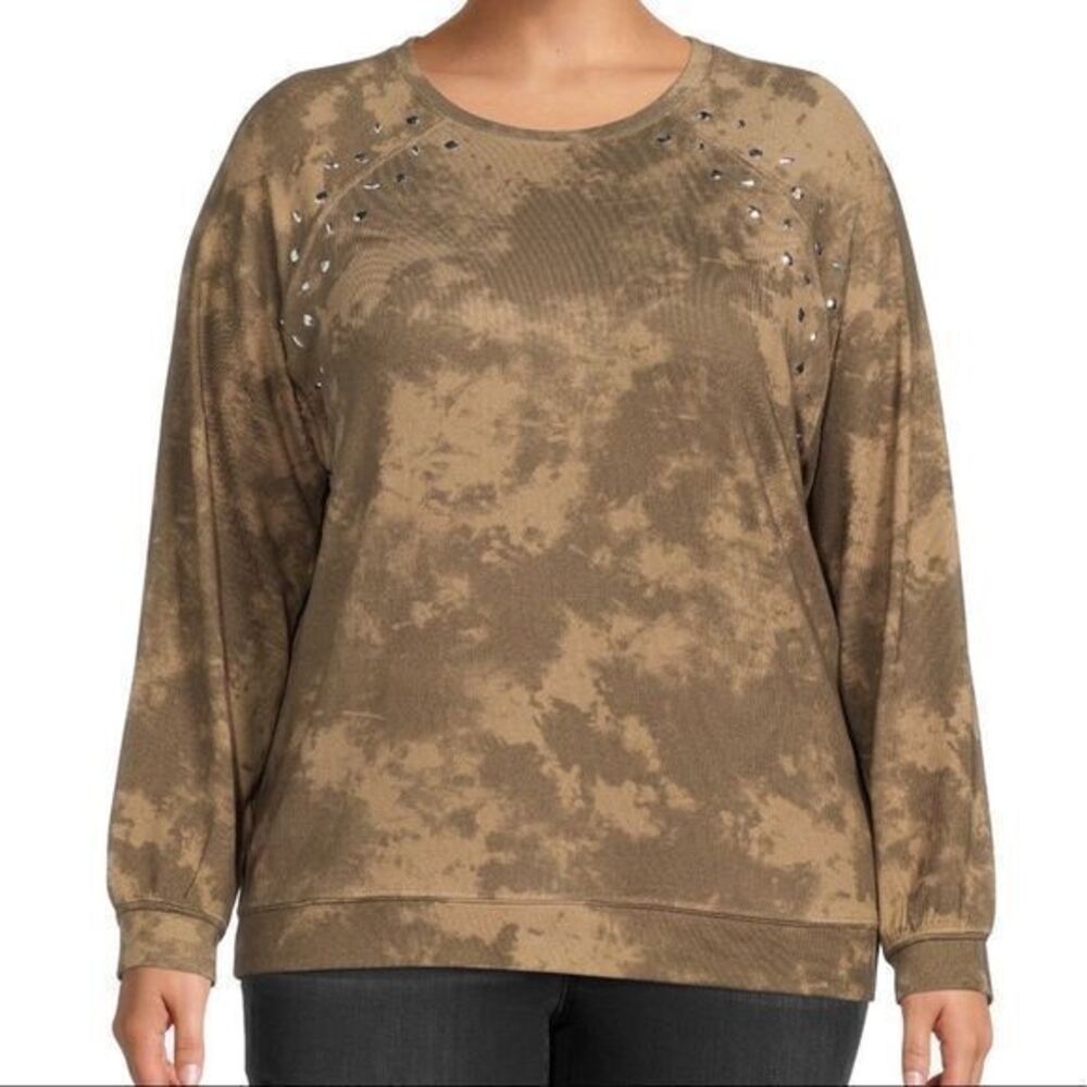 NWT Como Blu Women's Tie-Dye Rhinestone Trim Long‎ Sleeve Shirt Plus Size 3X